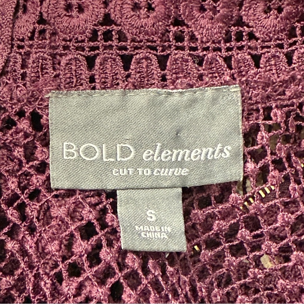 Bold Elements Cut to Curve 3/4 Bell Sleeves Lace Blouse Back Zipper Purple Sz S - Picture 4 of 6